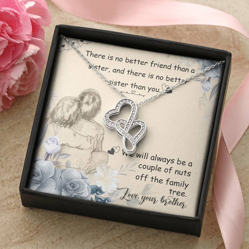 Interlocking Crystal Hearts Pendant, Sister Heart Necklace from Brother, Birthday or Christmas Present for Sister, Double Heart Pendant Jewelry