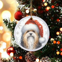 Santa Hat Snowflake Dog Ornament, Havanese Dog Christmas Ornament, Winter Havanese Ceramic Ornament, Tree Hanging Decor, Dog Lover Present