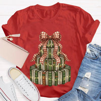 Bookworm Holiday Graphic Tee, Books Bows Lights Christmas Tree Shirt, Comfy Bookish Christmas T-Shirt, Reader Teacher Xmas Present Tee