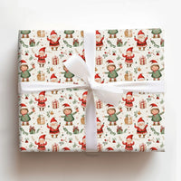 Adorable Holiday Elves Gift Wrap, Whimsical Santa and Elf Wrapping Paper, Watercolor Christmas Wrapping Paper, Kids Festive Present Paper Roll