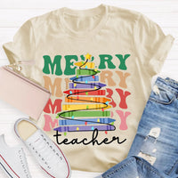 Holiday Classroom Graphic Shirt, Crayon Christmas Tree Teacher T-Shirt, Adorable Festive Xmas Tee, Present for Teachers