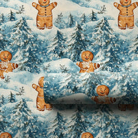 Snowy Forest Holiday Gift Wrap, Gingerbread Man Christmas Wrapping Paper, Adorable Winter Cookie Wrapping Paper