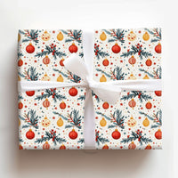 Pine Bough Christmas Gift Wrap, Watercolor Ornaments Wrapping Paper, Festive Holiday Wrapping Paper, Traditional Xmas Present Paper Roll