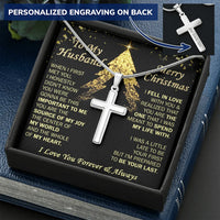 Custom Engraved Faith Pendant, Personalized Cross Necklace for Husband, Polished Stainless Steel Cross Necklace, Christmas Anniversary Present