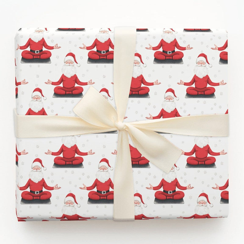 Grey Mat Yoga Christmas Wrapping Paper, Zen Meditating Santa Wrapping Paper, Snowflake Yogi Santa Wrapping Paper, Holiday Gift Wrap Roll