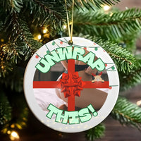 Naughty Reindeer Holiday Ornament, Unwrap This Humorous Christmas Ornament, Adult Gag Present Ceramic Ornament, Sexy Couples Tree Decor