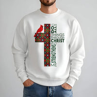 Christian Cross Christmas Sweater, I Can Do All Things Through Christ Sweatshirt, Religious Scripture Crewneck, Faithful Holiday Pullover