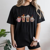 Adorable Holiday Hot Cocoa Graphic Tee, Gingerbread Coffee Christmas T-Shirt, Festive Gingerbread Baker Shirt, Winter Season Coffee Lover Tee