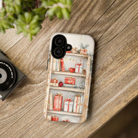 Comfy Holiday iPhone Tough Case, Christmas Bookshelf Phone Case, Watercolor Books and Presents Phone Cover, Christmas Book Lover Phone Case