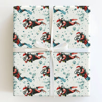 Nautical Ocean Holiday Gift Wrap Paper, Scuba Diving Santa Christmas Wrapping Paper, Scuba Diver Wrapping Paper, Xmas Gift Wrap for Divers