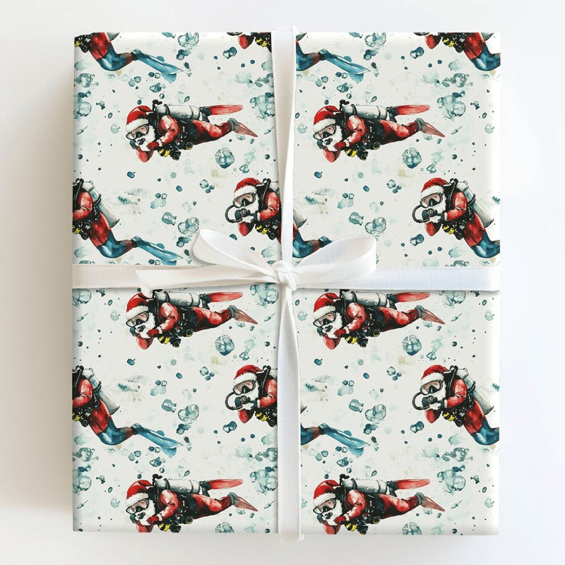 Nautical Ocean Holiday Gift Wrap Paper, Scuba Diving Santa Christmas Wrapping Paper, Scuba Diver Wrapping Paper, Xmas Gift Wrap for Divers