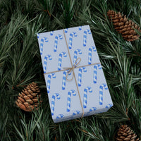 Christmas Candy Cane Gift Wrap, Blue Candy Cane Wrapping Paper, Blue Holiday Wrapping Paper, Candy Cane Paper Roll, Festive Present Wrap