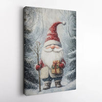 Winter Forest Gnome Canvas Print, Christmas Gnome Canvas Wall Art, Holiday Gnome Wall Decor, Christmas Canvas Art, Family Xmas Present