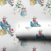 Country Christmas Gift Wrap, Western Cowboy Wrapping Paper, Watercolor Holiday Wrapping Paper, Rustic Cowgirl Gift Wrap Roll for Presents