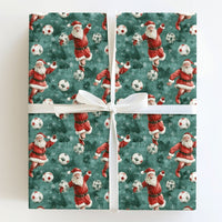 Sports Santa Holiday Gift Wrap Roll, Soccer Santa Christmas Wrapping Paper, Football Player Present Paper, Athletic Kid Gift Wrap