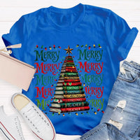 Festive Reading Holiday Graphic Tee, Christmas Book Tree Teacher Shirt, Bookish Xmas Tree T-Shirt, English Teacher Christmas Present