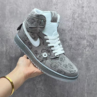 High Top Sneakers, Gray Colorway, Lace Up Design, Casual Gift for Sneaker Fans