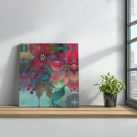 Watercolor Christmas Floral Canvas Print, Poinsettia Square Canvas Wall Art, Winter Botanical Wall Decor, Holiday Home Decor Canvas Present