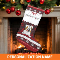 Custom Dog Name Holiday Stocking, Personalized Australian Shepherd Christmas Stocking, Aussie Pet Xmas Stocking, Dog Lover Holiday Decor