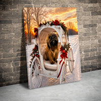 Holiday Dog Carriage Wall Art, Brussels Griffon Christmas Canvas, Fairy Tale Winter Dog Print, Christmas Pet Lover Canvas Decor