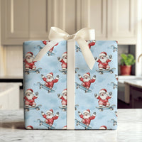 Blue Skater Santa Gift Wrap, Skateboarding Santa Wrapping Paper, Humorous Christmas Present Wrap, Humorous Skateboard Holiday Wrapping Paper