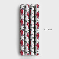 Vintage Car Christmas Gift Wrap, Santa Red Race Car Wrapping Paper, Watercolor Auto Holiday Present Paper, Driver Xmas Gift Wrap