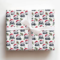 Santa Hat Panda Bear Gift Wrap, Christmas Panda Wrapping Paper, Watercolor Holiday Wrapping Paper, Adorable Animal Present Gift Wrapping Paper