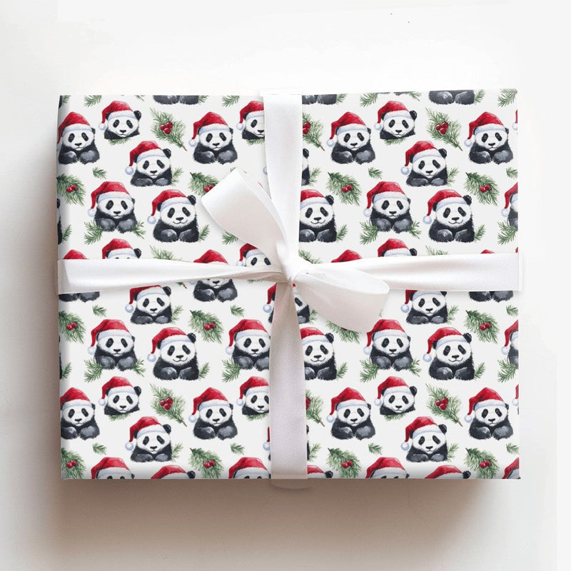 Santa Hat Panda Bear Gift Wrap, Christmas Panda Wrapping Paper, Watercolor Holiday Wrapping Paper, Adorable Animal Present Gift Wrapping Paper