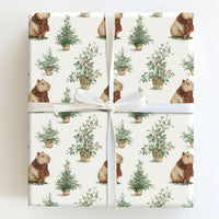 Plaid Scarf Wrapping Paper, Capybara Christmas Wrapping Paper, Adorable Animal Holiday Gift Wrap, Festive Watercolor Capybara Wrapping Paper