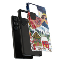 Christmas Folk Art Snow Tough Phone Case, Winter Village Angel Samsung Galaxy Case, Nostalgic Holiday Season Tech Present Cover