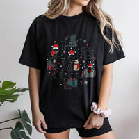 Festive Santa Hat Cat T-Shirt, Christmas Black Cat Shirt, Adorable Holiday Kitten Graphic Tee, Retro Xmas Cat Lover Shirt, Winter Holiday Present