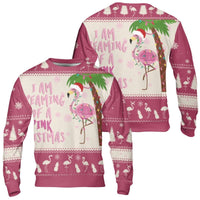 Tropical Holiday Flamingo Sweater, Pink Flamingo Ugly Christmas Sweater, Humorous Beach Xmas Sweatshirt, Adorable Flamingo Winter Crewneck Present