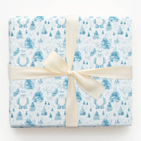 Adorable Abominable Snowman Gift Wrap Roll, Yeti Christmas Wrapping Paper, Blue Winter Forest Present Paper, Whimsical Holiday Gift Wrapping