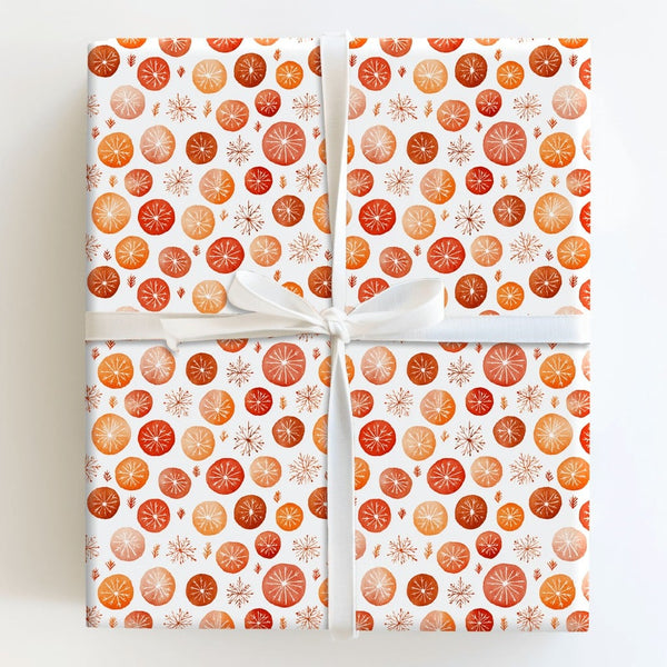 Watercolor Snowflake Wrapping Paper, Dried Orange Wrapping Paper, Rustic Holiday Wrapping Paper, Christmas Gift Wrap Roll