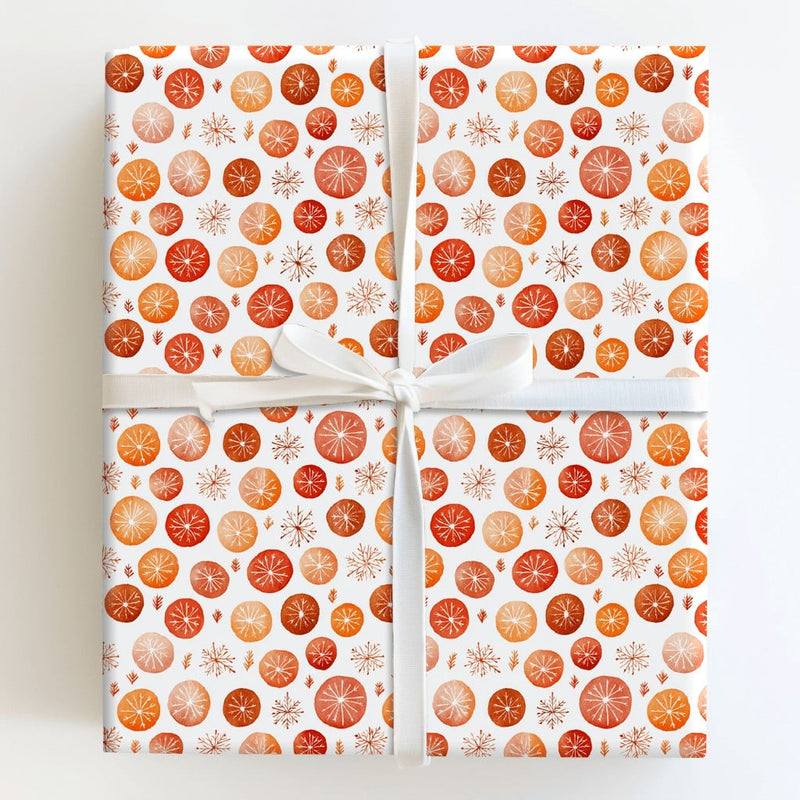 Watercolor Snowflake Wrapping Paper, Dried Orange Wrapping Paper, Rustic Holiday Wrapping Paper, Christmas Gift Wrap Roll
