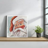Expressive Christmas Portrait Canvas Art, Santa Claus Square Canvas, Modern Santa Canvas Print, Holiday Wall Decor, Winter Home Present