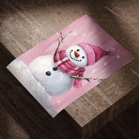 Whimsical Winter Wall Art Print, Pink Snowman Poster, Adorable Holiday Wall Decor, Pastel Christmas Print, Girls Room Seasonal Art Poster