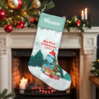 Dinosaur Santa Hat Christmas Stocking, Personalized Baby First Christmas Stocking, Adorable Dino Holiday Stocking, Baby First Xmas Keepsake Present
