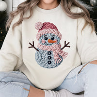 Faux Crochet Snowman Crewneck, Christmas Snowman Sweatshirt, Adorable Knit Aesthetic Holiday Sweater, Comfy Winter Snowman Pullover Present