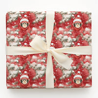 Adorable Santa Hat Gift Wrap, Christmas Monkey Wrapping Paper, Watercolor Animal Wrapping Paper, Red Winter Holiday Paper