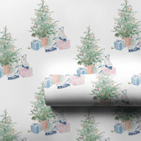 Watercolor Winter Gift Wrap, Christmas Tree Ice Skates Wrapping Paper, Pastel Holiday Paper, Festive Xmas Wrapping Paper, Winter Skater Present