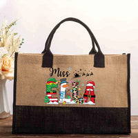Custom Elk Christmas Canvas Tote, Personalized Snowman Cotton Tote Bag, Holiday Shoulder Bag, Custom Name Shopper Tote, Xmas Present