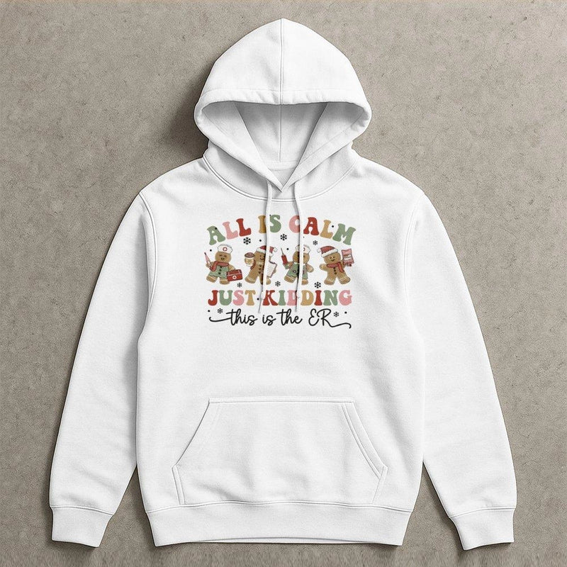 Gingerbread Medical Staff Hooded Sweatshirt, ER Nurse Christmas Hoodie, Emergency Room Holiday Pullover, Humorous RN Winter Nurse Hoodie