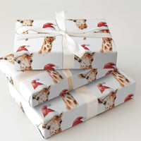 Safari Animal Gift Wrap, Watercolor Giraffe Christmas Wrapping Paper, Santa Hat Giraffe Wrapping Paper, Adorable Holiday Zoo Gift Wrap Roll