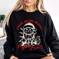 Grumpy Kitten in Santa Hat Crewneck, Humorous Cat Christmas Sweatshirt, Sarcastic Holiday Cat Mom Pullover, Adorable Xmas Present for Cat Lovers