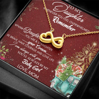 14k White Gold Finish Heart Pendant Necklace, Christmas Infinity Heart Necklace for Daughter, Holiday Message Card Jewelry Present from Mom