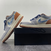 Low Top Sneakers, Blue White Brown Colorway, Lace Up Design, Casual Gift for Sneaker Fans