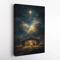 Holy Night Bethlehem Star Canvas Wall Art, Nativity Scene Canvas Print, Christian Christmas Canvas, Religious Holiday Decor, Faith Present
