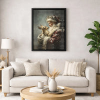Vintage Christmas Canvas Painting, Santa Claus with Fawn Canvas Wall Art, Holiday Winter Scene Canvas Print, Festive Xmas Wall Art Decor