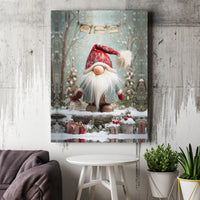 Snowy Winter Woodland Scene Canvas Print, Christmas Gnome Canvas Wall Art, Festive Holiday Wall Decor, Nordic Gnome Xmas Home Present